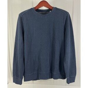 prAna Men's Dark Blue Hemp Blend Crewneck Long Sleeve Pullover Sweatshirt Large